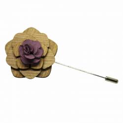 Boutonnière fleur pour costume en bois et tissu mauve