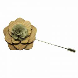 Boutonnière fleur originale en bois et tissu vert amande