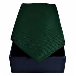 Coffret de cravate vert foncé en soie avec pochette, boutons de manchette et pince à cravate