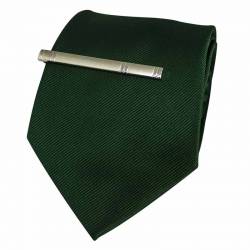 Cravate vert sapin en soie avec pochette, boutons de manchette et pince à cravate