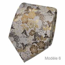 Cravate fleurie beige à motifs brun doré et couleur or - Modèle 6