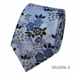 Cravate fleurie bleu clair à motifs bleu Klein et noir - Modèle 4
