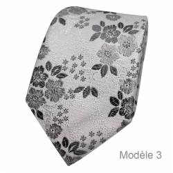 Cravate fleurie gris clair à fleurs grises et gris foncé - Modèle 3