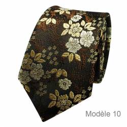 Cravate fleurie noire à motifs marron, or et argent - Modèle 10