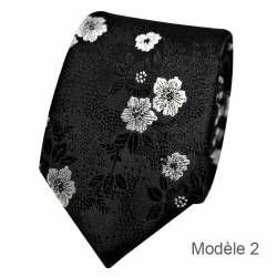 Cravate fleurie noire avec fleurs noires et blanc argenté - Modèle 2