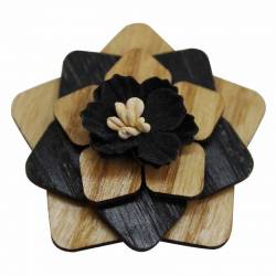 Broche moderne - Fleur en bois noir et blanc