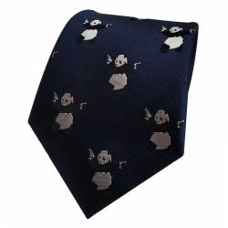 Ensemble cravate panda bleu foncé avec pochette et boutons de manchette
