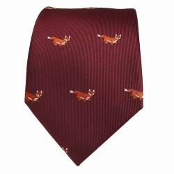 Cravate originale bordeaux avec renard brodé