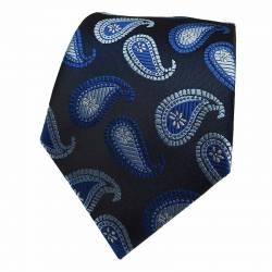 Cravate Paisley en soie noire à motifs cachemire bleus