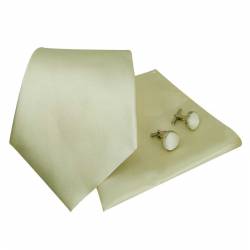 Cravate blanc ivoire en soie, avec pochette de costume et boutons de manchette