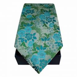 Coffret de cravate vert d'eau fleurie turquoise et vert en soie