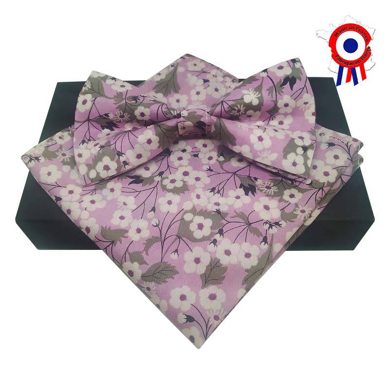 Nœud papillon liberty violet avec sa pochette de costume assortie