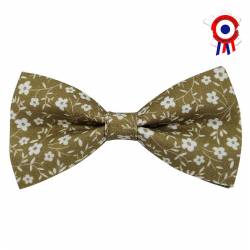 Nœud papillon kaki à fleurs