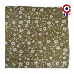 Pochette de costume en coton vert kaki et petites fleurs blanches
