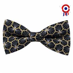 Nœud papillon noir à motifs hexagonaux couleur or