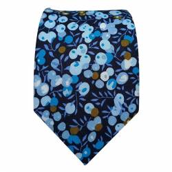 Cravate liberty bleu foncé à fleurs bleu ciel et bleu turquoise