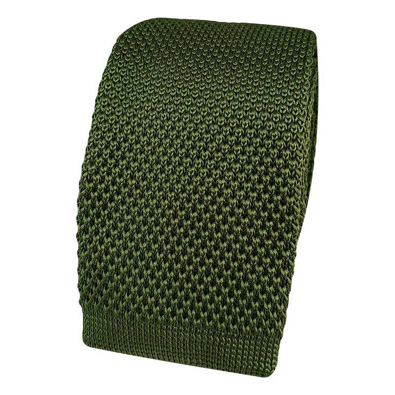 Cravate en maille de tricot vert kaki unie