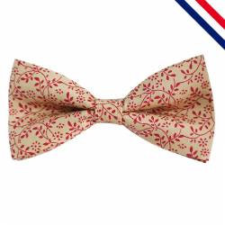 Nœud papillon beige crème et rouge