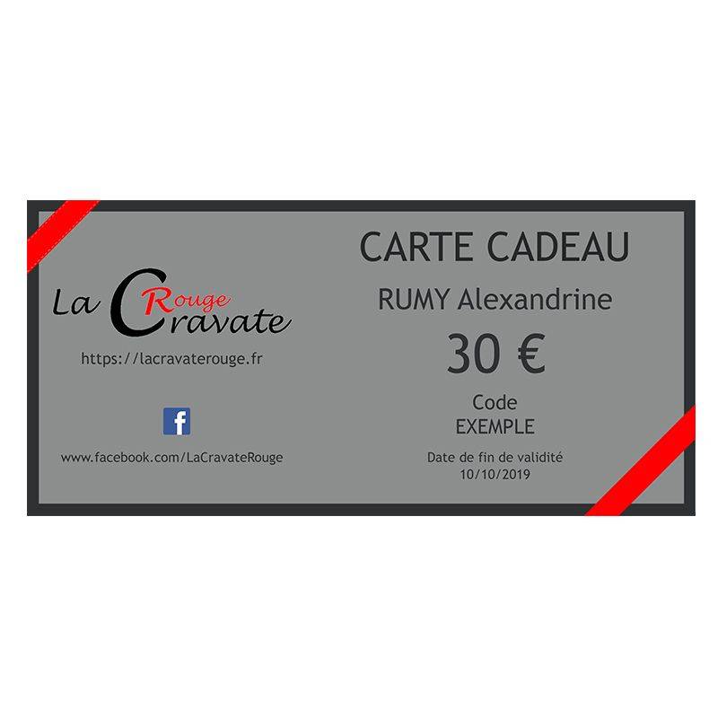 Carte cadeau de 30 euros: cravate et/ou nœud papillon - La Cravate Rouge