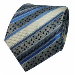 Cravate gris clair rayée de bleu et de blanc 100% soie