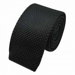 Cravate en maille de tricot noire - Coupe droite