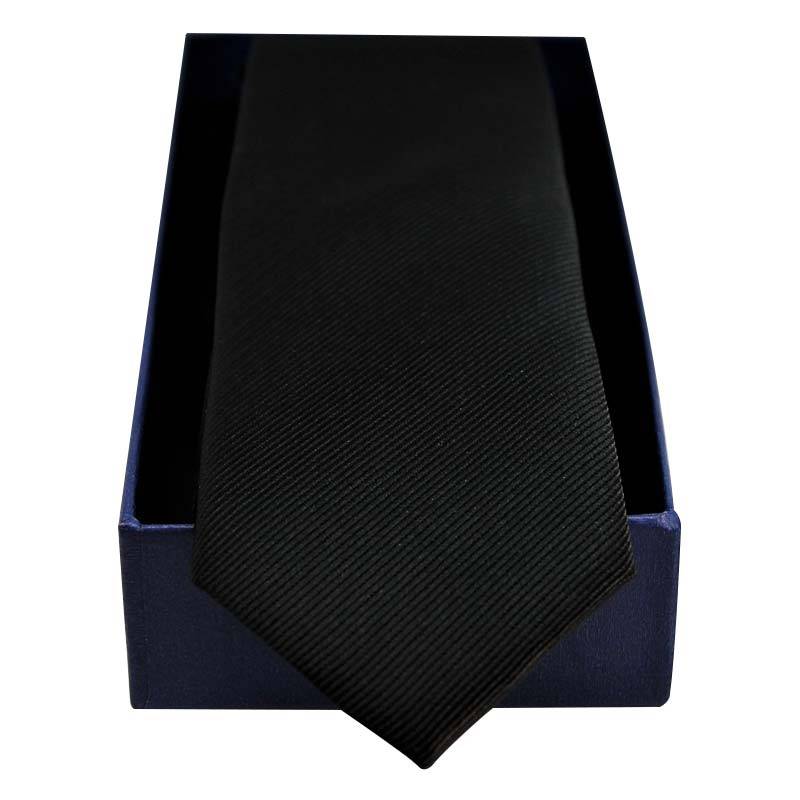Coffret cravate slim noire en soie avec pochette de costume et boutons de manchette + pince à cravate